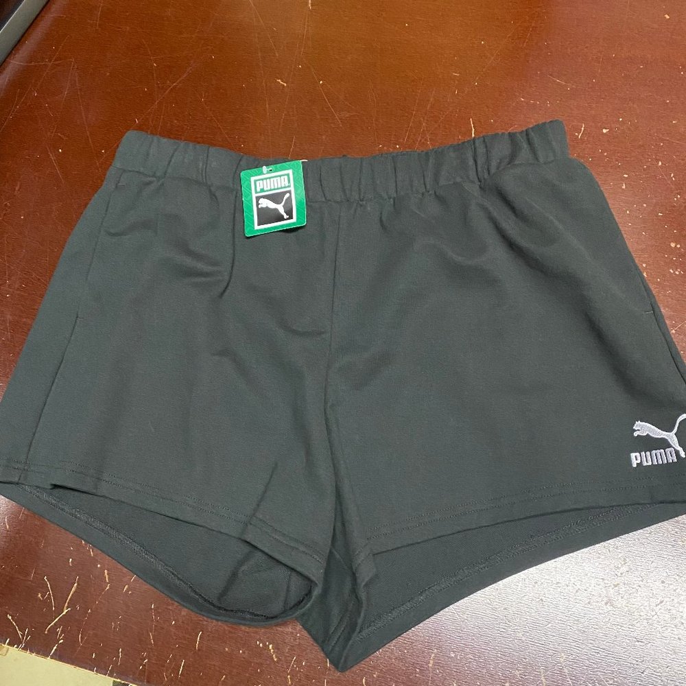 Puma Womens Black Classic High Waist Pull On Athletic Activewear Shorts Size XL